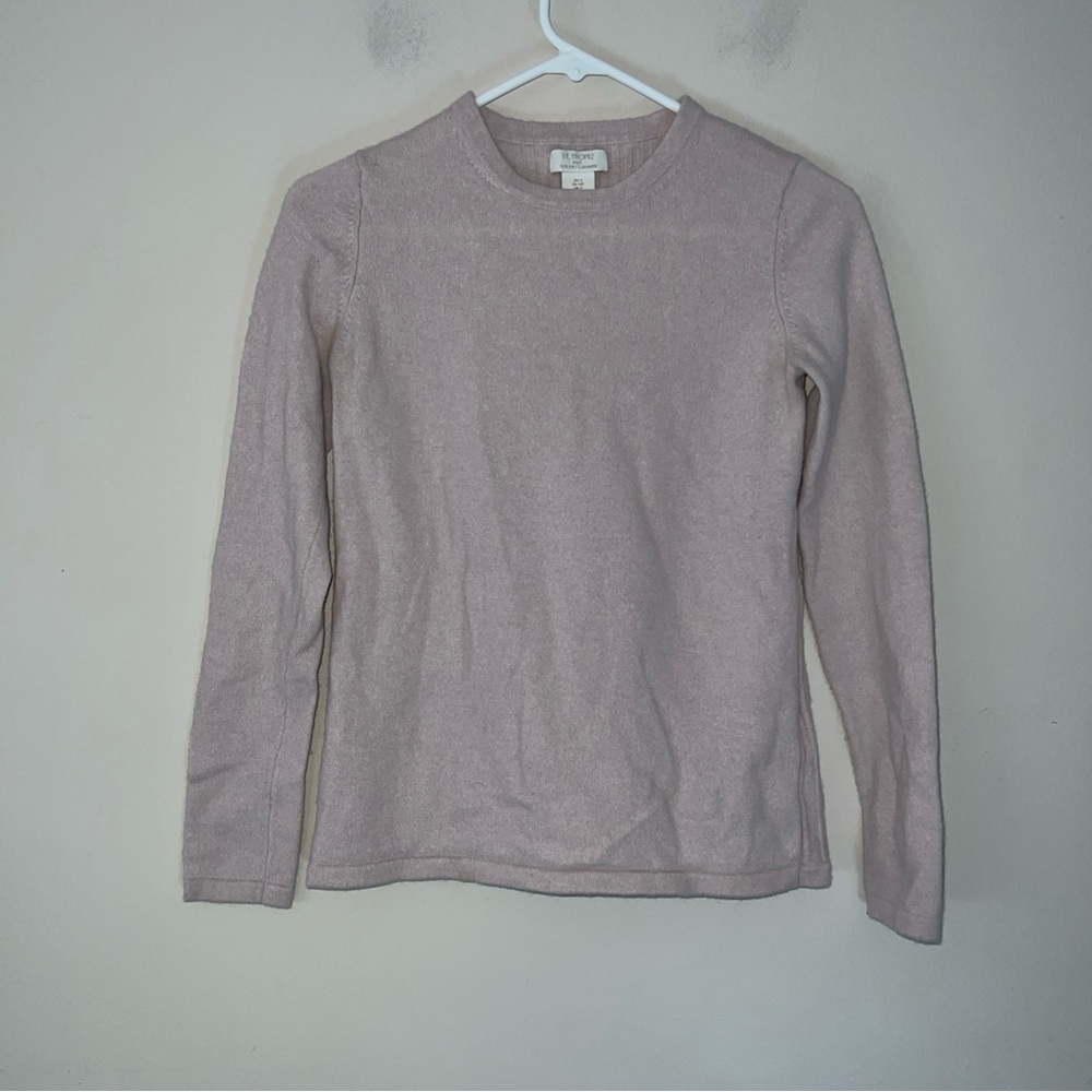 St Tropez West 100% Cashmere Lone Sleeve Crew  Sweater Pink Small